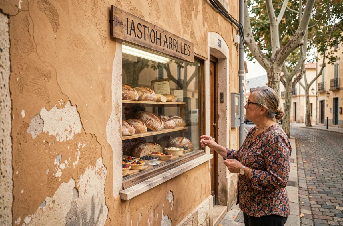 Devanture pittoresque de la Boulangerie Du Coing à Arles avec pains au levain exposés en vitrine