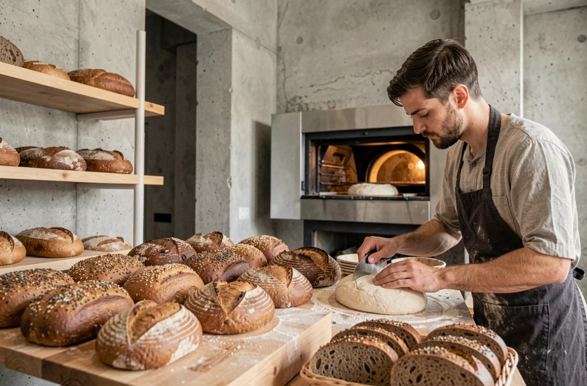 Boulanger en train de scarifier un pain au levain à la Boulangerie Farinoman Fou à Aix-en-Provence
