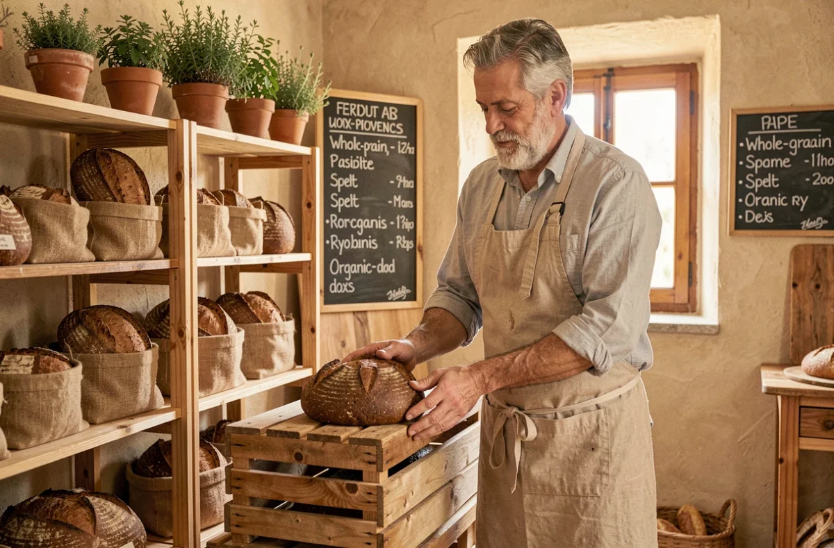 Pains biologiques au seigle et à l'épeautre exposés au Fournil Bio Du Midi à Aix-en-Provence