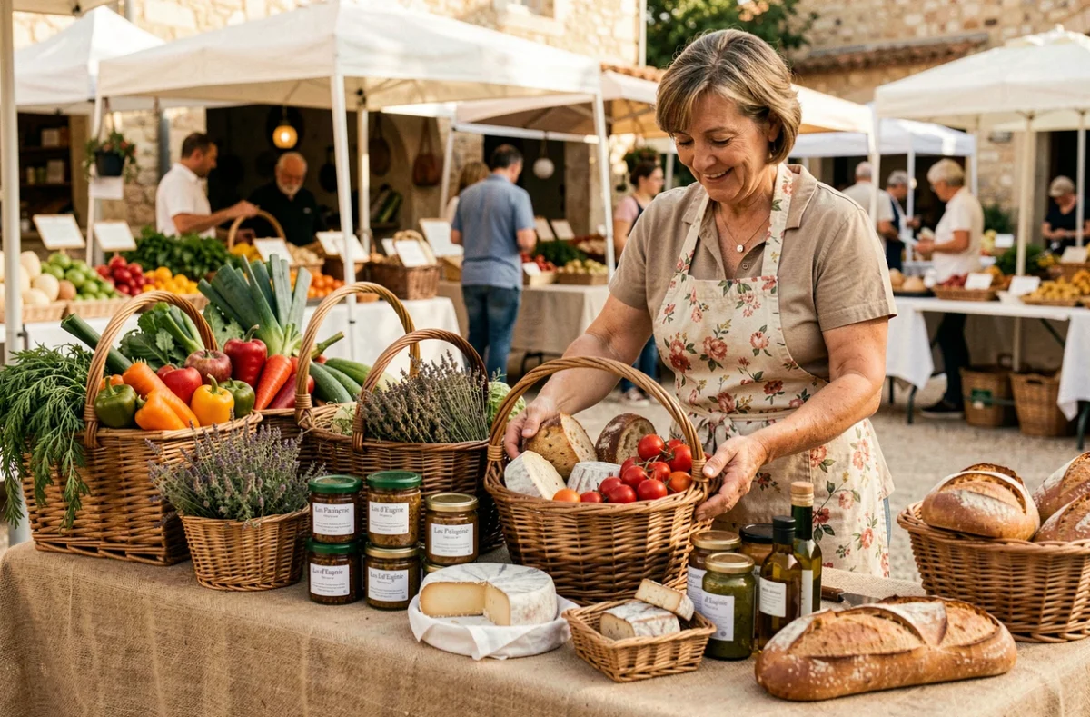Paniers garnis de produits locaux provençaux préparés par Les Paniers d'Eugénie à Aubagne