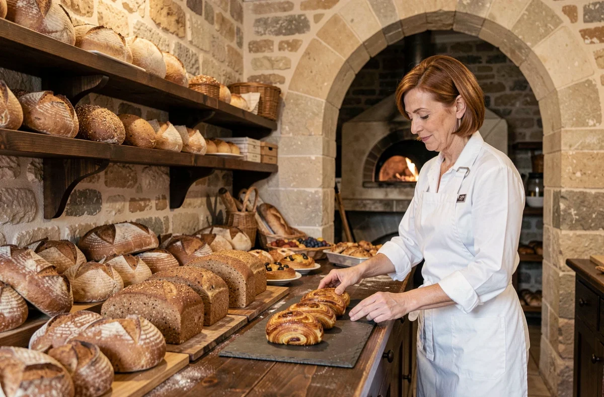 Devanture et étalage de pains artisanaux à la Maison Rabanel Boulangerie à Arles