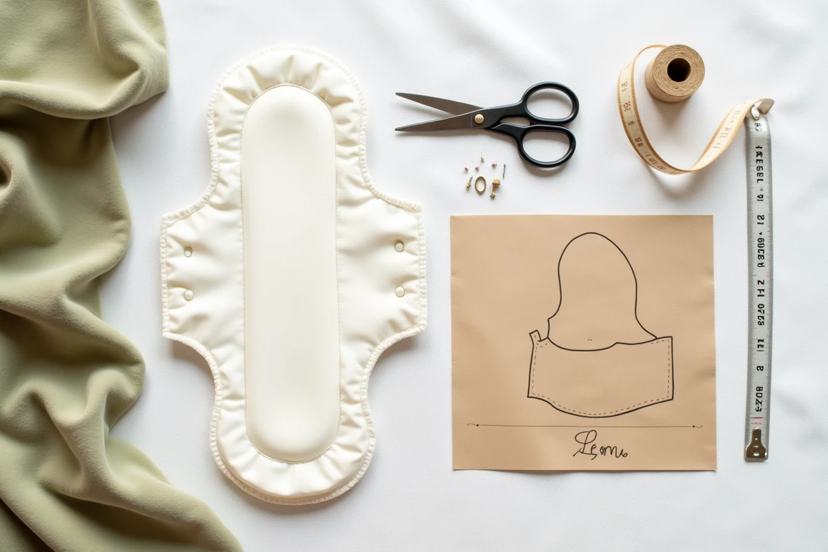 Matériaux nécessaires pour fabriquer un pad réutilisable maison disposés en flat lay