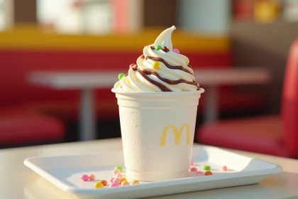 McFlurry McDonald's édition spéciale avec topping coloré sur un plateau de fast-food