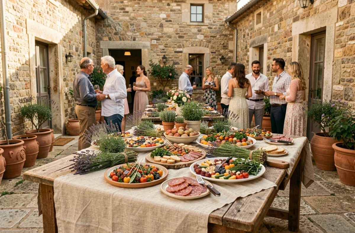 Table dressée pour un événement traiteur en Provence-Alpes-Côte d'Azur avec spécialités méditerranéennes