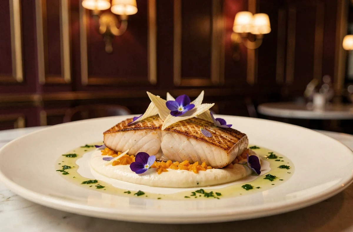 Assiette gastronomique raffinée du restaurant L'Arôme dans le 8e arrondissement de Paris